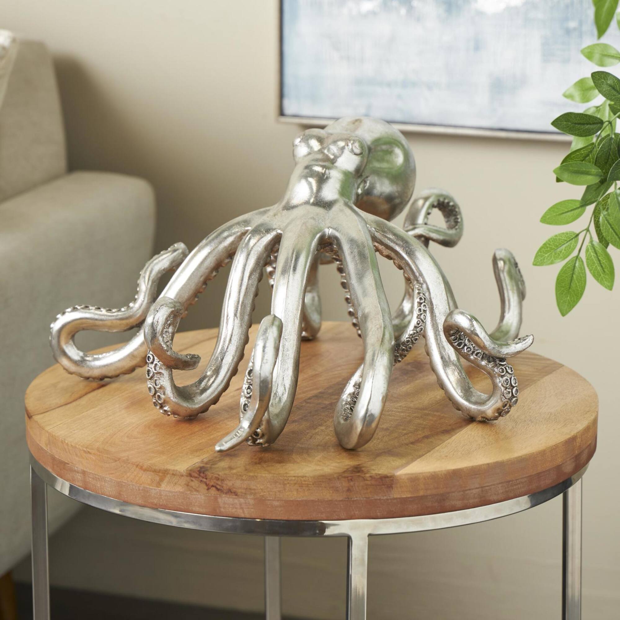 21.5" Silver Laying Octopus Sculpture